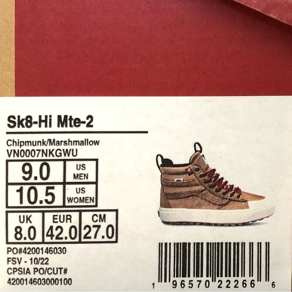 Vans Sk8-Hi Mte-2.0 “Chipmunk/Marshmallow” - Picture 7 of 9